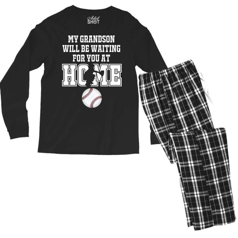 Baseball Catcher Products My Grandson Will Be Waiting For You At Home Men's Long Sleeve Pajama Set by fattytanyahy | Artistshot