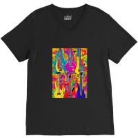 Tie Dye Electric Acoustic Guitar Display Paul Guitar Painting Collage  V-neck Tee | Artistshot