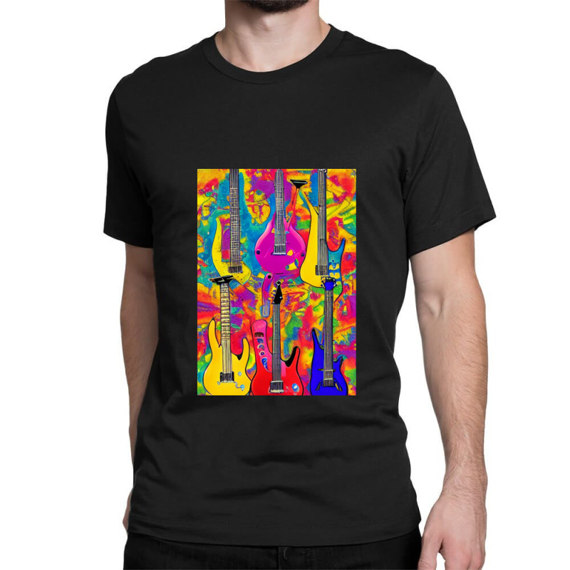 Tie Dye Electric Acoustic Guitar Display Paul Guitar Painting Collage  Classic T-shirt by JimmyChandler | Artistshot