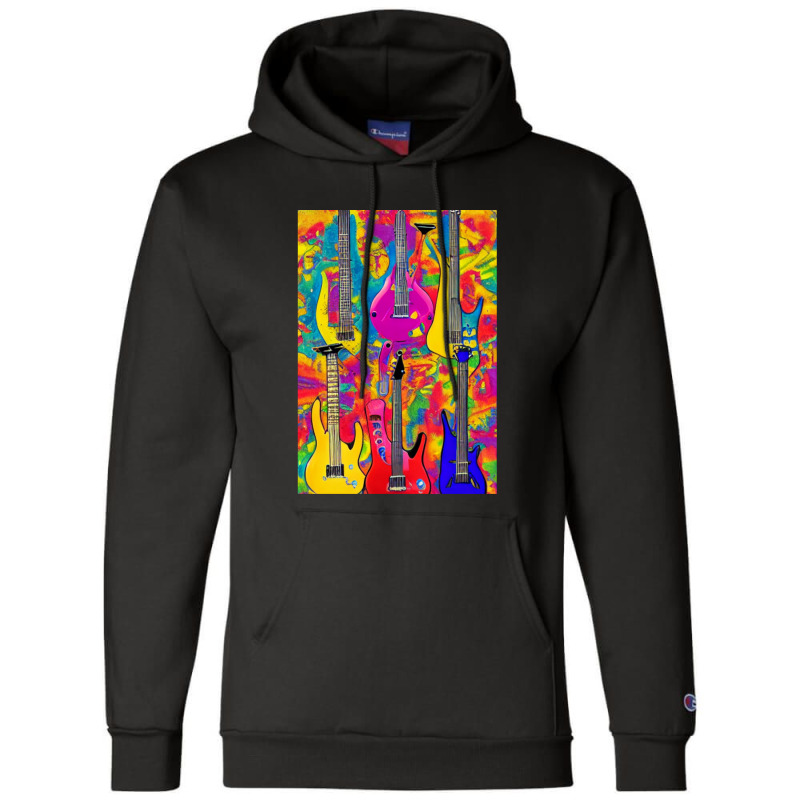 Tie Dye Electric Acoustic Guitar Display Paul Guitar Painting Collage  Champion Hoodie by JimmyChandler | Artistshot