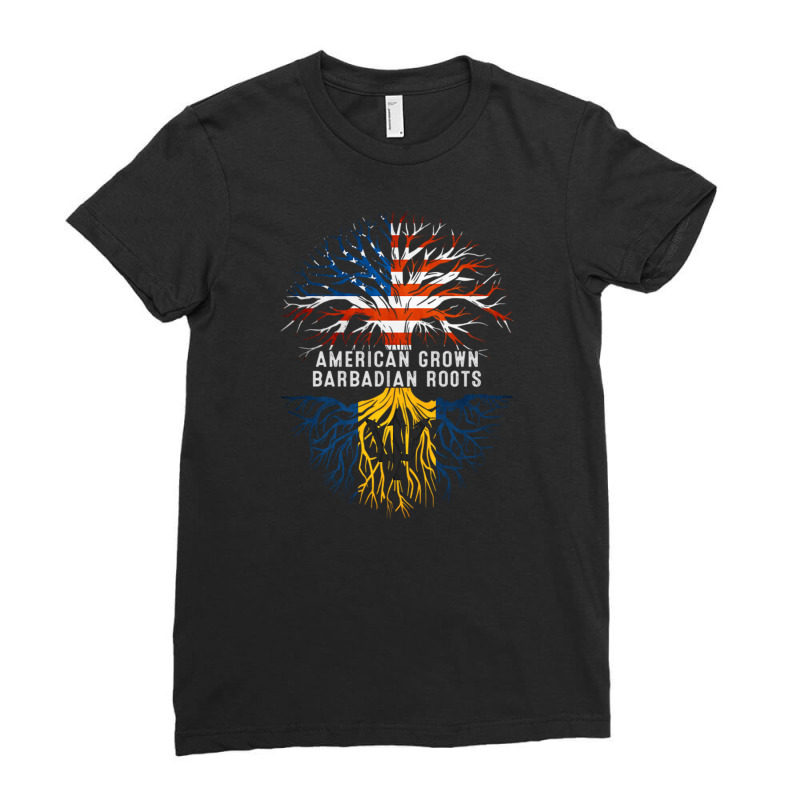 American Grown Barbadian Roots Tree Barbados Flag Usa Ladies Fitted T-Shirt by DaniArt | Artistshot