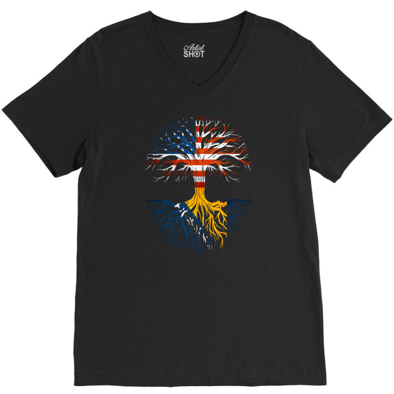 American Grown Bosnian Roots Bosnia Flag Usa Flag V-Neck Tee by DaniArt | Artistshot