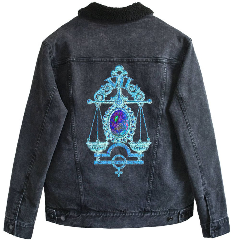 Libra In Ancient Blue Unisex Sherpa-Lined Denim Jacket by yekbunyeikels | Artistshot