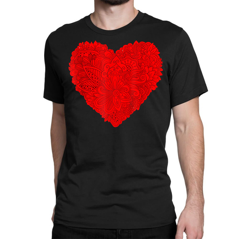 Red Heart Valentines Day Shirt Flowers Floral Heart Graphic T Shirt Classic T-shirt by mal1o2poncio | Artistshot