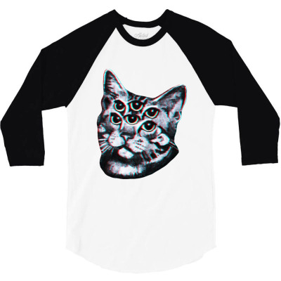 Funny Cat Skeleton Dimension 3/4 Sleeve Shirt Designed By Rondeyadi