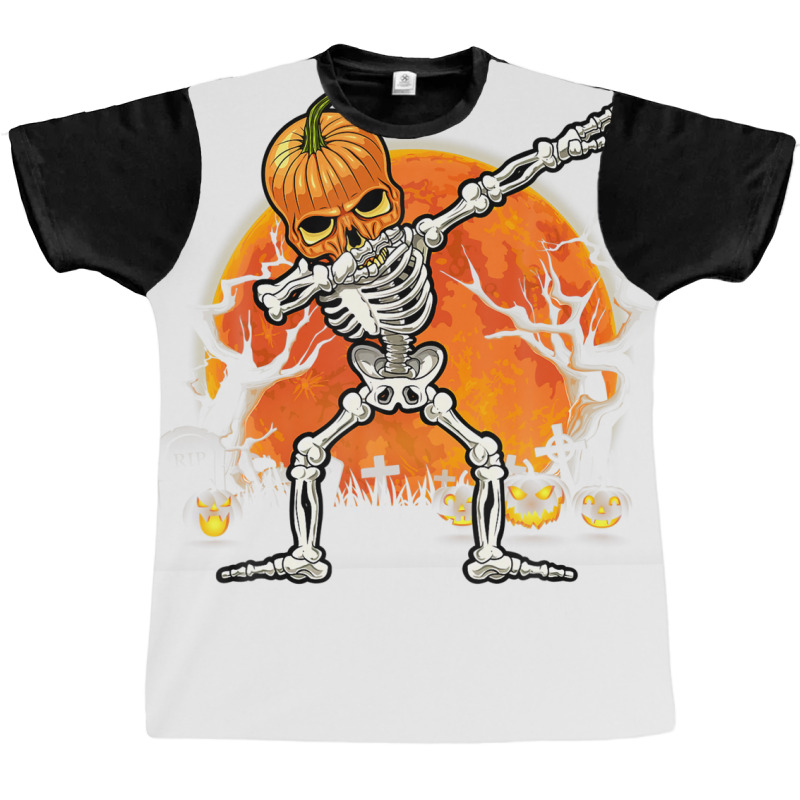 Pumpkin Skeleton Dabbing Funny Halloween Costume Graphic T-shirt | Artistshot