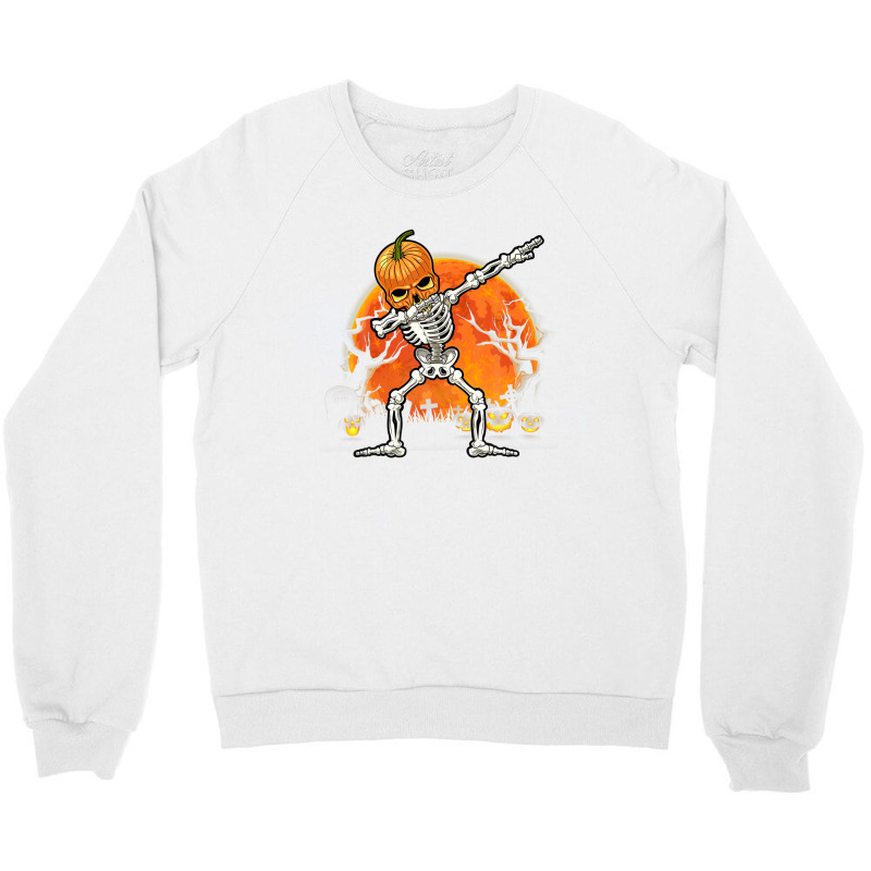 Pumpkin Skeleton Dabbing Funny Halloween Costume Crewneck Sweatshirt | Artistshot