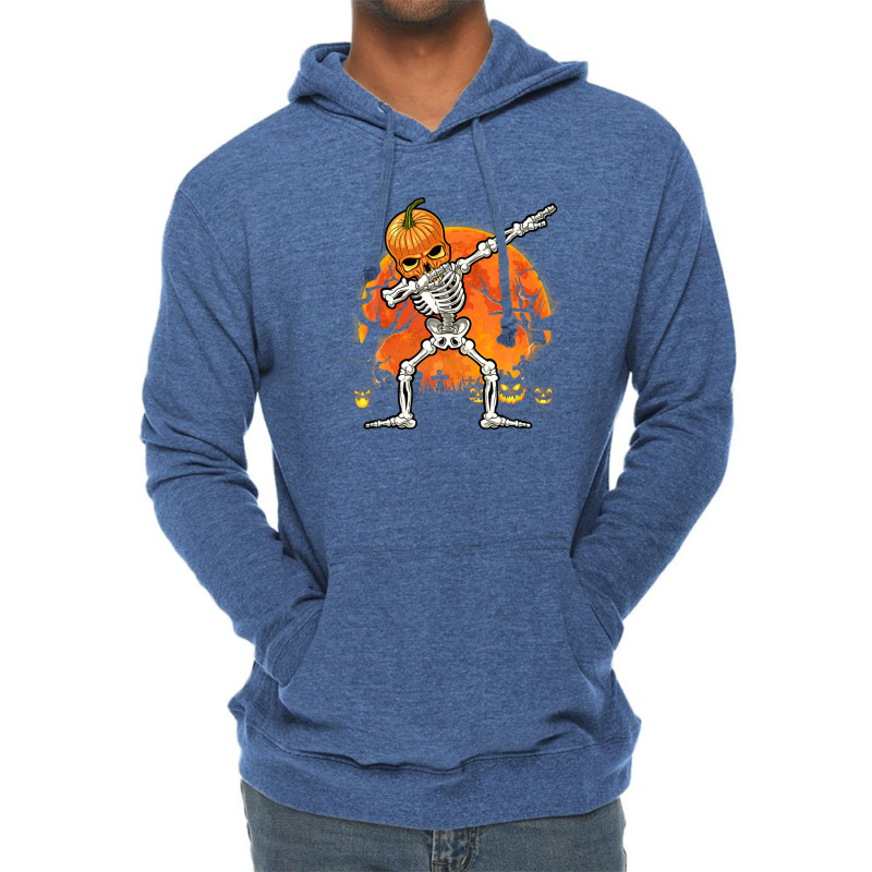 Pumpkin Skeleton Dabbing Funny Halloween Costume Lightweight Hoodie | Artistshot