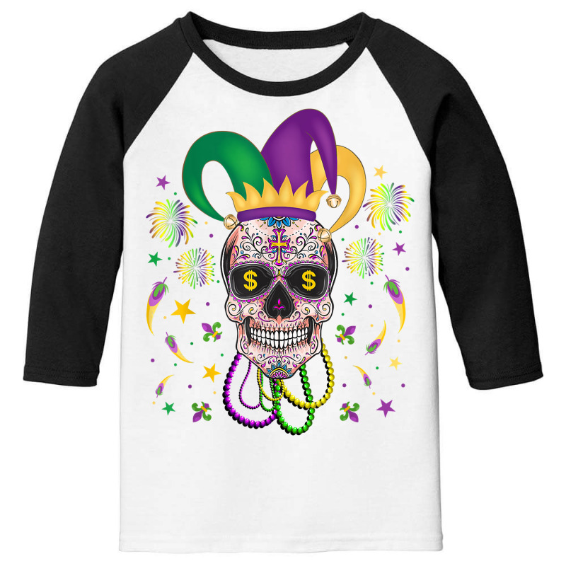 Sugar Skull Jester Hat Funny Mardi Gras Costume Outfit Party T Shirt Youth 3/4 Sleeve | Artistshot