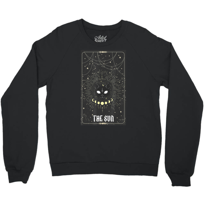 Tarot Card Crescent Sun And Cat Crewneck Sweatshirt | Artistshot