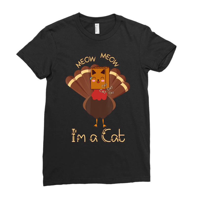 Thanksgiving Turkey Disguise Fake Cat Meow Women Men Ladies Fitted T-Shirt by namnguyen | Artistshot