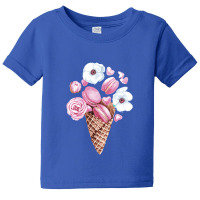 Pink Floral Macaron Ice Cream Cone,pink Floral Macaron Cone Baby Tee | Artistshot