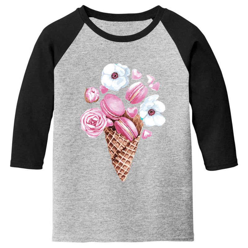 Pink Floral Macaron Ice Cream Cone,pink Floral Macaron Cone Youth 3/4 Sleeve by dafarary | Artistshot