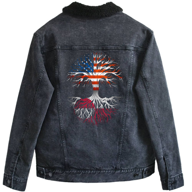 American Grown Greenlandic Roots Tree Greenland Flag Usa Flag Unisex Sherpa-lined Denim Jacket | Artistshot