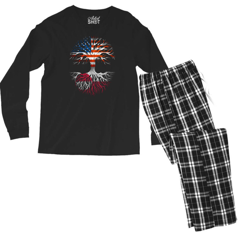 American Grown Greenlandic Roots Tree Greenland Flag Usa Flag Men's Long Sleeve Pajama Set | Artistshot