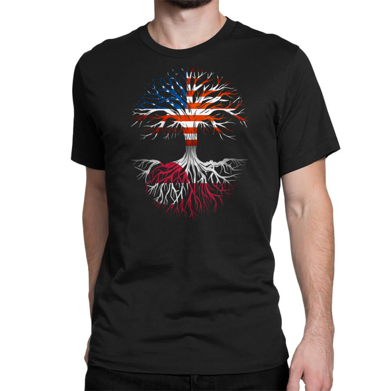 American Grown Greenlandic Roots Tree Greenland Flag Usa Flag Classic T-shirt | Artistshot