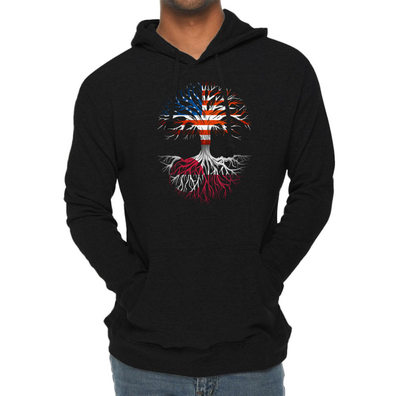 American Grown Greenlandic Roots Tree Greenland Flag Usa Flag Lightweight Hoodie | Artistshot