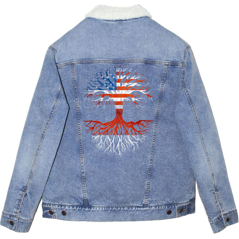 American Grown Indonesian Roots Tree Indonesia Flag Usa Flag Unisex Sherpa-lined Denim Jacket | Artistshot