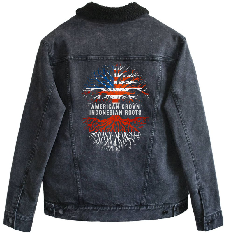 American Grown Indonesian Roots Tree Indonesia Flag Usa Unisex Sherpa-lined Denim Jacket | Artistshot