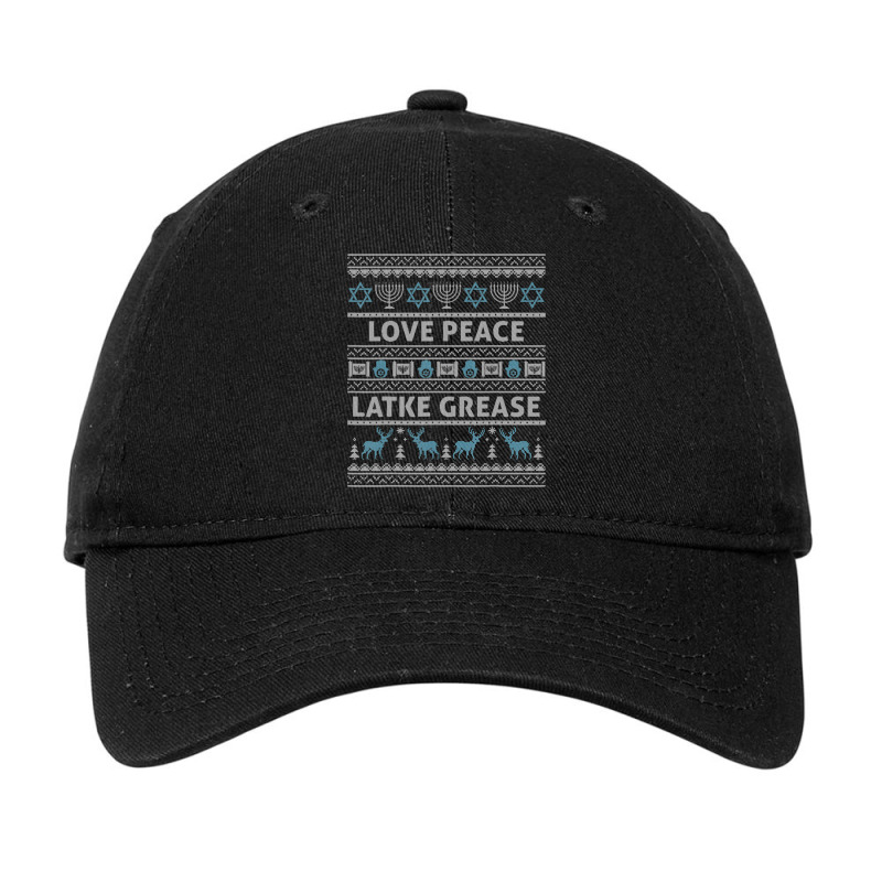 Ugly Hanukkah Sweater Love Peace Latke Grease Chanukkah Adjustable Cap | Artistshot