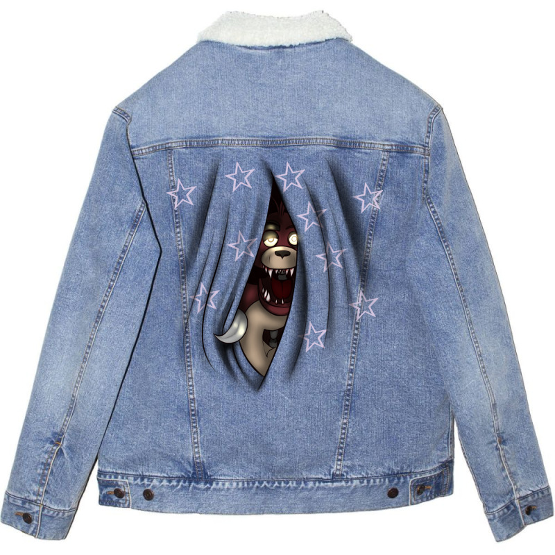 Peeking Foxy (with Curtain Stars) Unisex Sherpa-Lined Denim Jacket by togbuiventorc | Artistshot