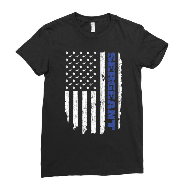 Police Sergeant Thin Blue Line American Flag Usa Ladies Fitted T-Shirt by tiffany.co | Artistshot