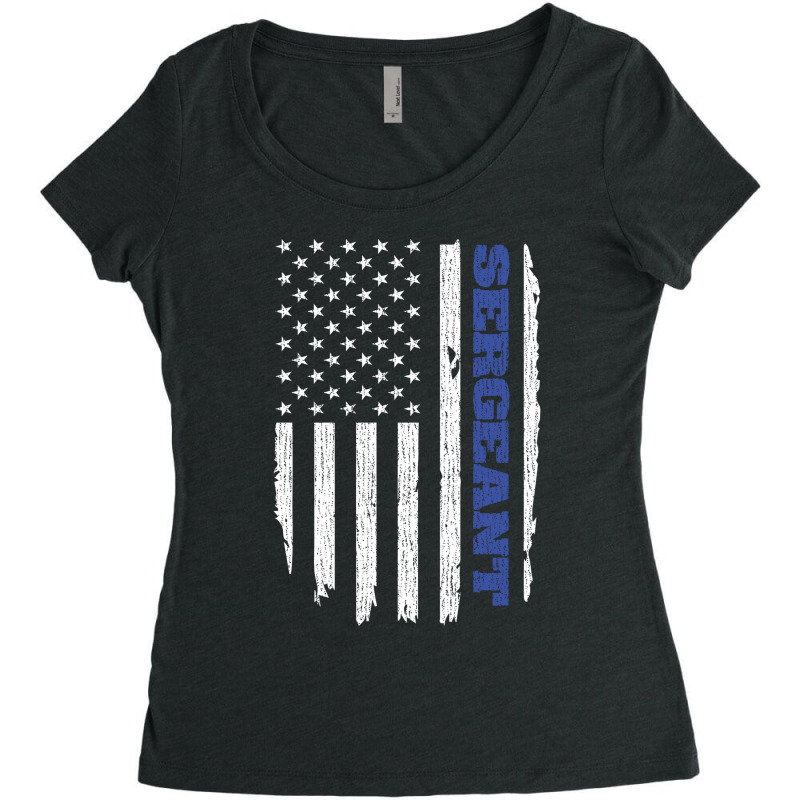 Police Sergeant Thin Blue Line American Flag Usa Women's Triblend Scoop T-shirt by tiffany.co | Artistshot