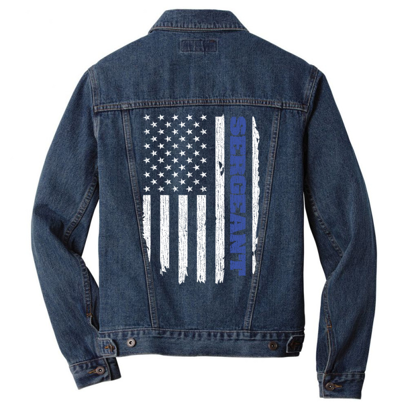 Police Sergeant Thin Blue Line American Flag Usa Men Denim Jacket by tiffany.co | Artistshot