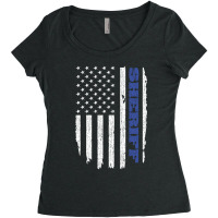 Police Sheriff Thin Blue Line American Flag Usa Women's Triblend Scoop T-shirt | Artistshot