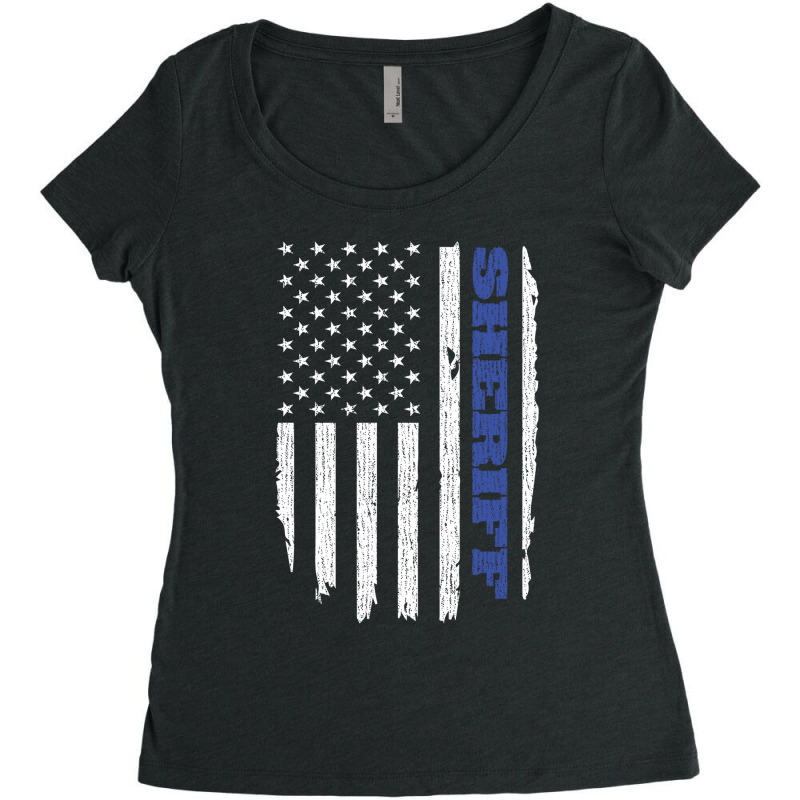 Police Sheriff Thin Blue Line American Flag Usa Women's Triblend Scoop T-shirt by tiffany.co | Artistshot