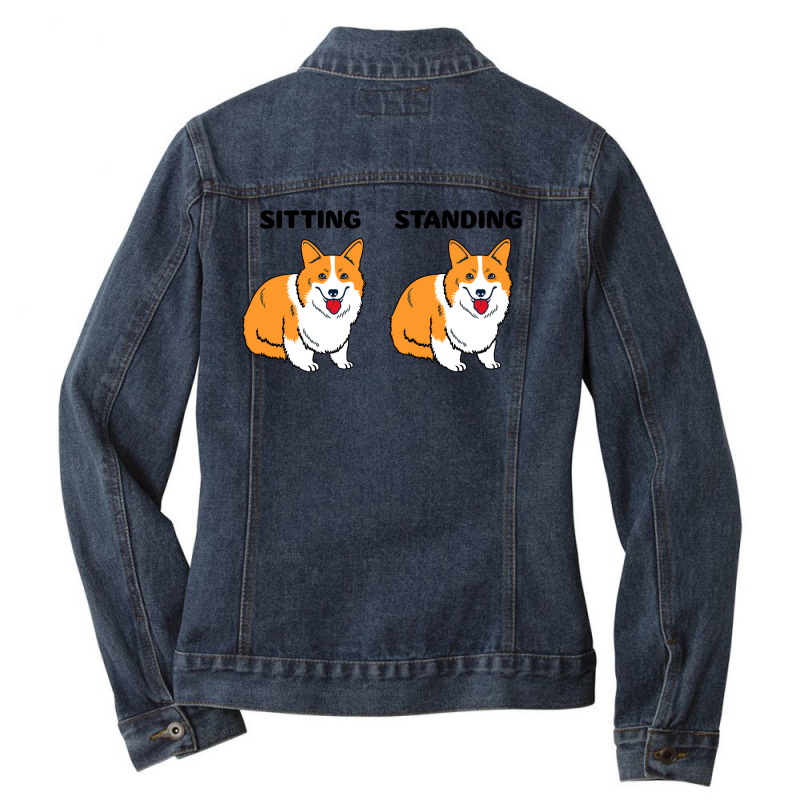 Corgi Sitting And Standing Ladies Denim Jacket by Brownbubbles | Artistshot