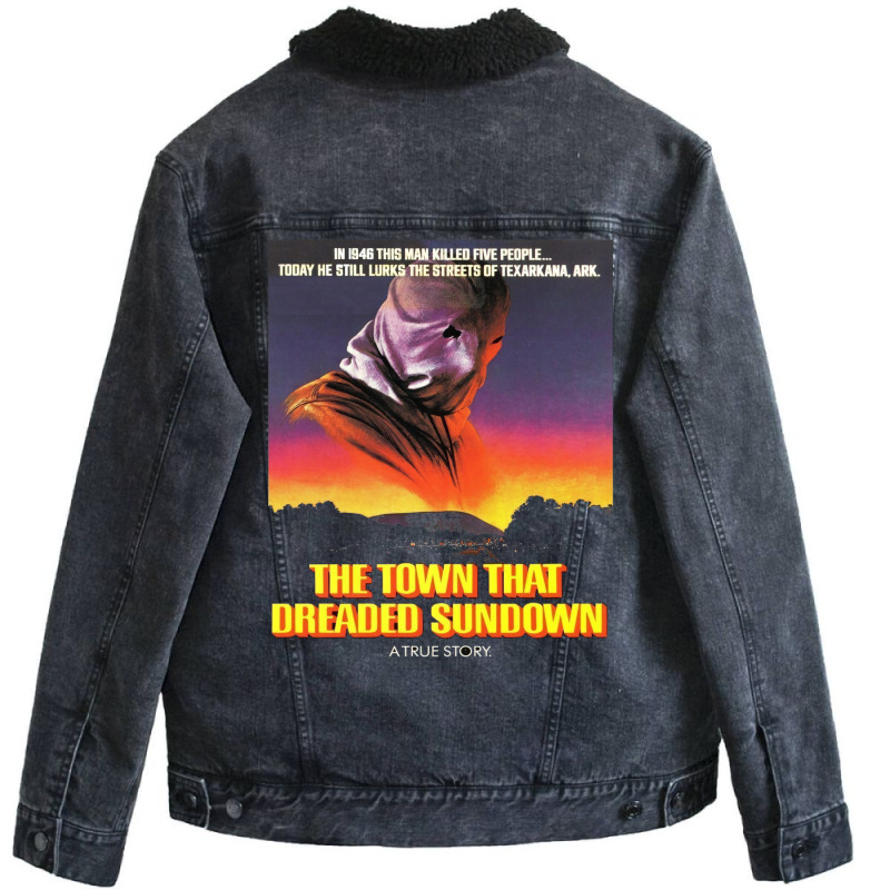 The Town That Dreaded Sundown   Alt Movie Poster Art【﻿Ｈｏｒｒ Unisex Sherpa-Lined Denim Jacket by tsanaisulcef | Artistshot