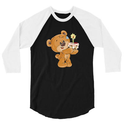 Birthday Cake Teddy Bear 3/4 Sleeve Shirt Designed By Larevanisa