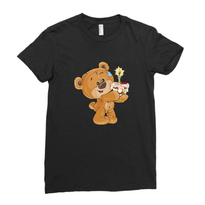 Birthday Cake Teddy Bear Ladies Fitted T-shirt Designed By Larevanisa