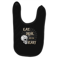 Eat Drink And Be Scary Skull And Cobweb Halloween Baby Bibs | Artistshot