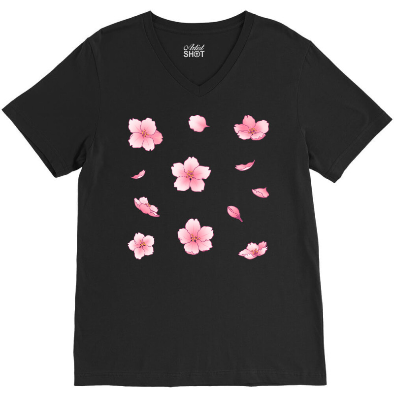 Falling Sakura Cherry Blossom Art V-neck Tee | Artistshot