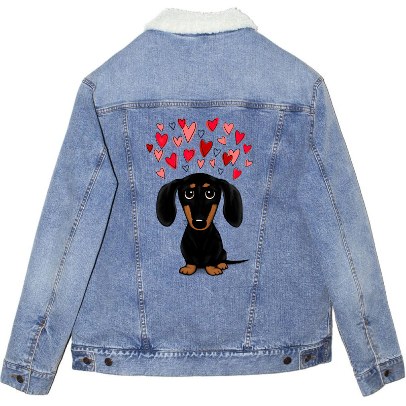 Black And Tan Dachshund With Valentine Hearts Unisex Sherpa-lined Denim Jacket | Artistshot