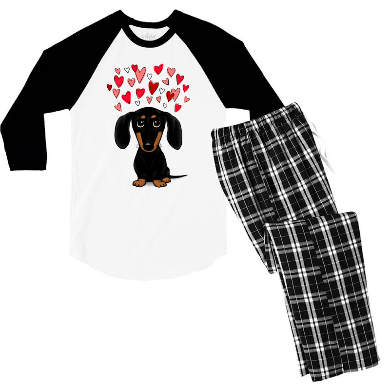 Black And Tan Dachshund With Valentine Hearts Men's 3/4 Sleeve Pajama Set | Artistshot