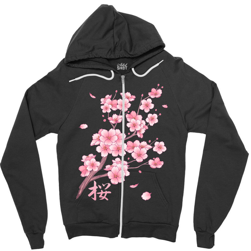 Falling Sakura Cherry Blossom Zipper Hoodie | Artistshot