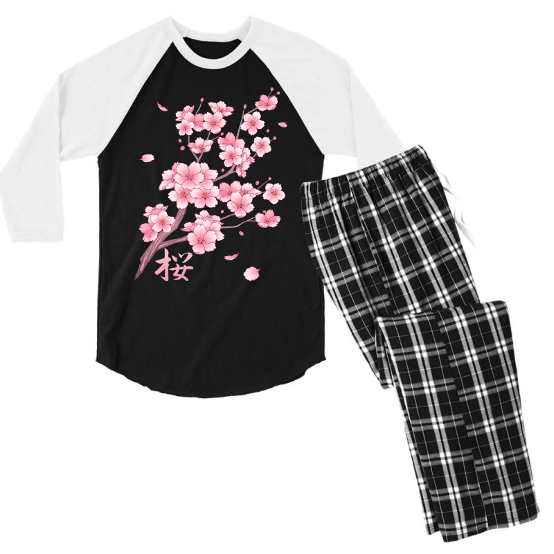 Falling Sakura Cherry Blossom Men's 3/4 Sleeve Pajama Set | Artistshot