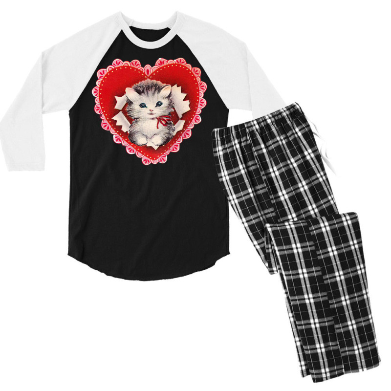 Kitten Coquette Red Valentine Men's 3/4 Sleeve Pajama Set | Artistshot