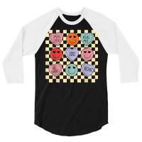 Hearts Happy Face Retro Groovy Valentines Day Women Men T Shirt 3/4 Sleeve Shirt | Artistshot