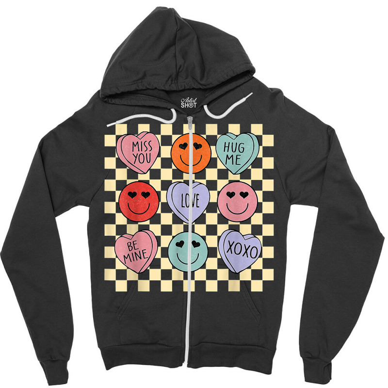 Hearts Happy Face Retro Groovy Valentines Day Women Men T Shirt Zipper Hoodie | Artistshot