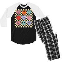 Hearts Happy Face Retro Groovy Valentines Day Women Men T Shirt Men's 3/4 Sleeve Pajama Set | Artistshot