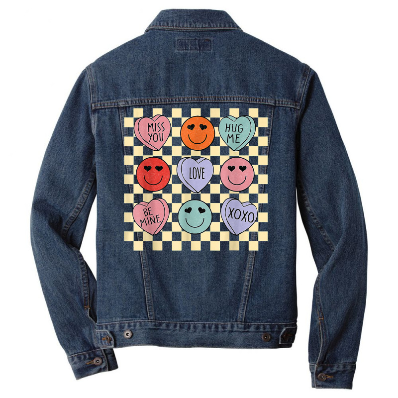 Hearts Happy Face Retro Groovy Valentines Day Women Men T Shirt Men Denim Jacket | Artistshot