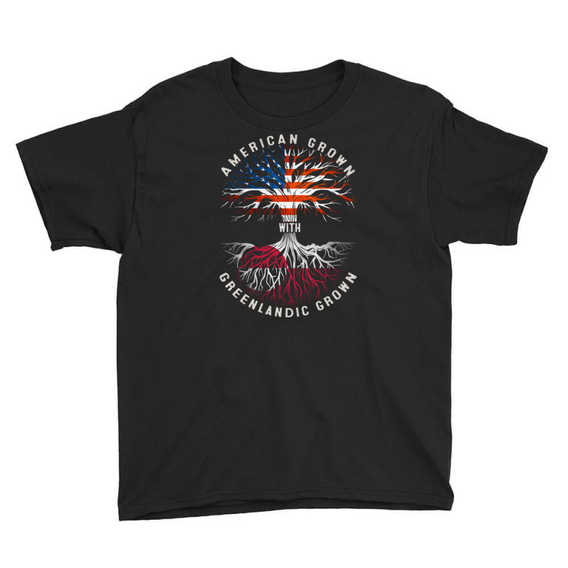 American Grown With Greenlandic Roots Tree Greenland Flag Usa Flag Youth Tee | Artistshot