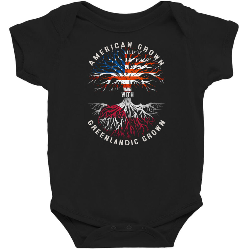 American Grown With Greenlandic Roots Tree Greenland Flag Usa Flag Baby Bodysuit | Artistshot