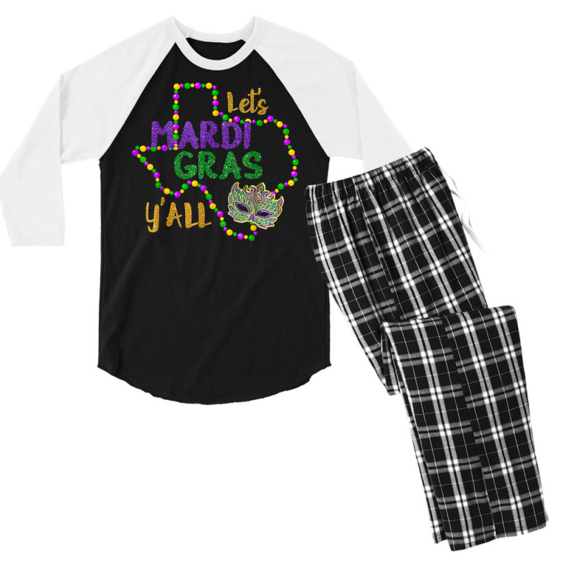 Mardi Gras Y'all Galveston Fun Cute Beads And Mask T Shirt Men's 3/4 Sleeve Pajama Set | Artistshot