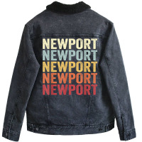 Newport Maine Newport Me Retro Vintage Text T Shirt Unisex Sherpa-lined Denim Jacket | Artistshot