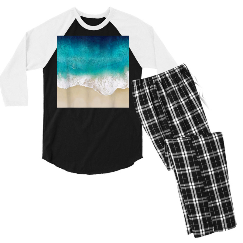 Retro Modern Colorful Aqua Ocean Waves Paint T Shirt Men's 3/4 Sleeve Pajama Set | Artistshot